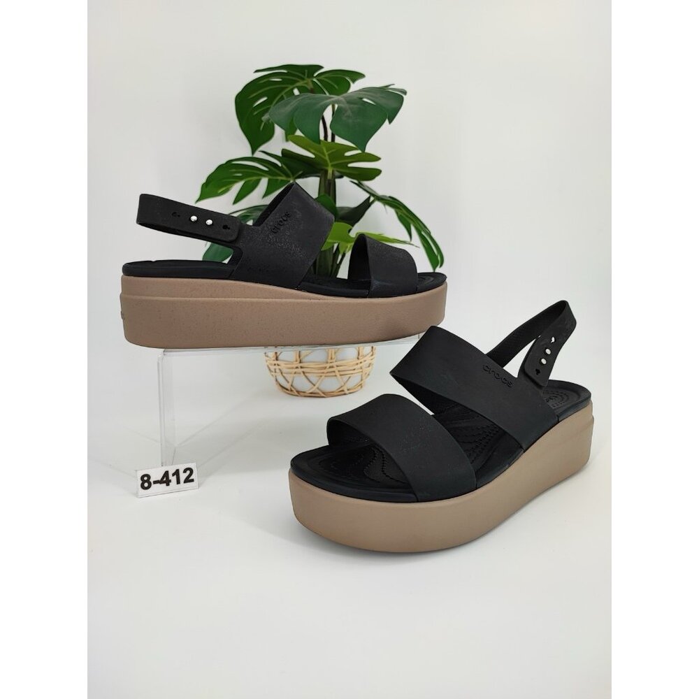 Crocs Brooklyn Low Wedge Women's Size 8 US Rubber Black Comfort Heel Sandals